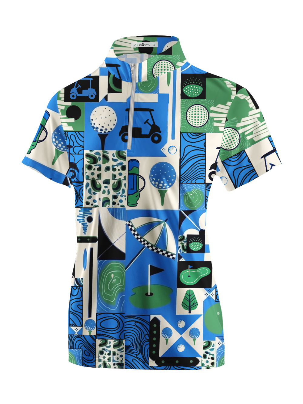 Cherryswing Women's Golf Collage Patchwork Short Sleeve Golf Shirt