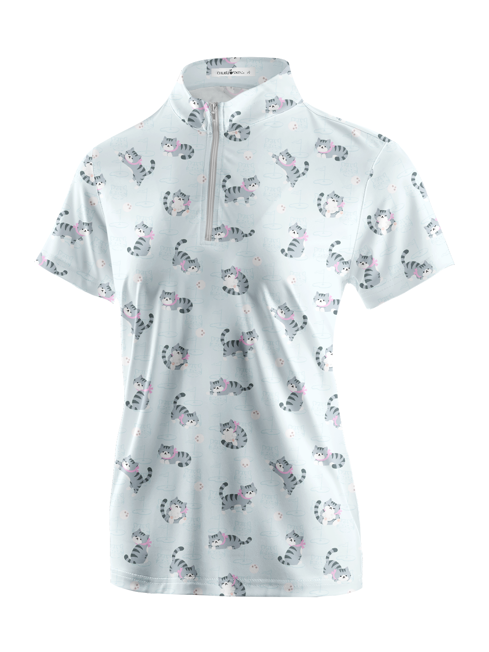 Cherryswing Women's Playful Cat Novelty Print Short Sleeve Golf Shirt