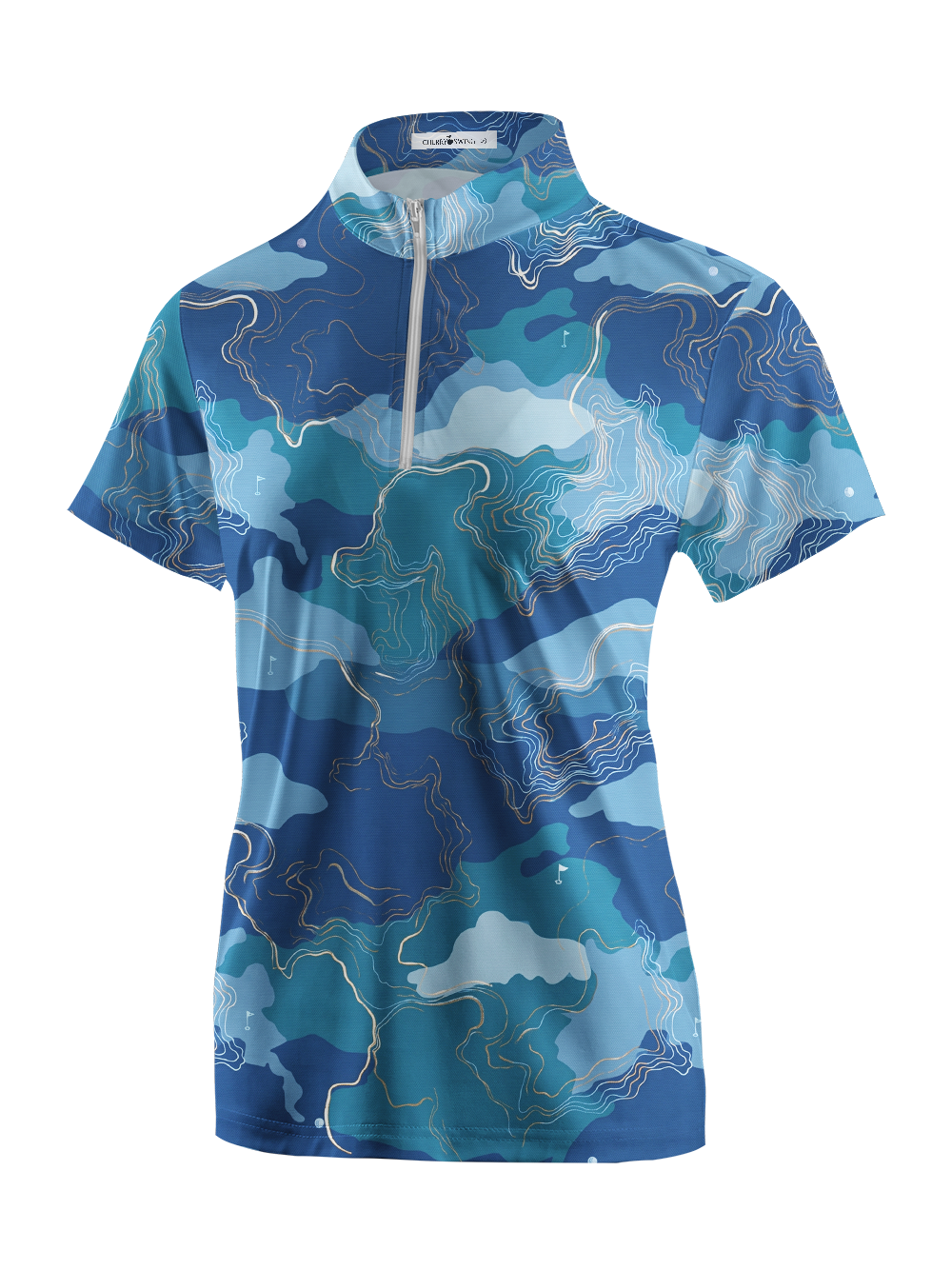 Cherryswing Women's Topographic Contour Print Short Sleeve Golf Shirt