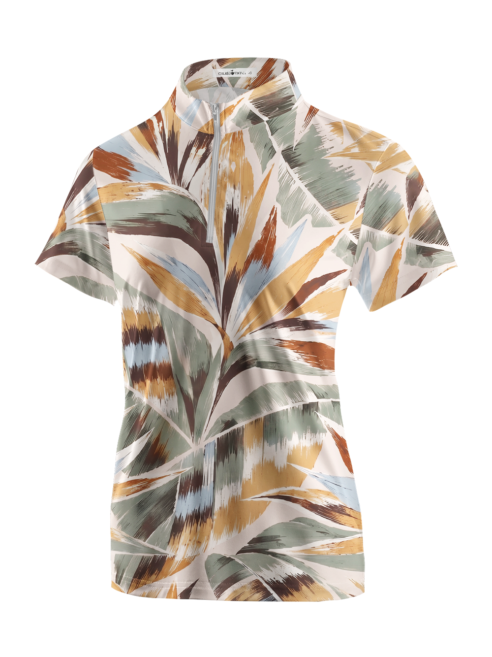 Cherryswing Women's Bold Brushstroke Tropical Leaf Short Sleeve Golf Shirt