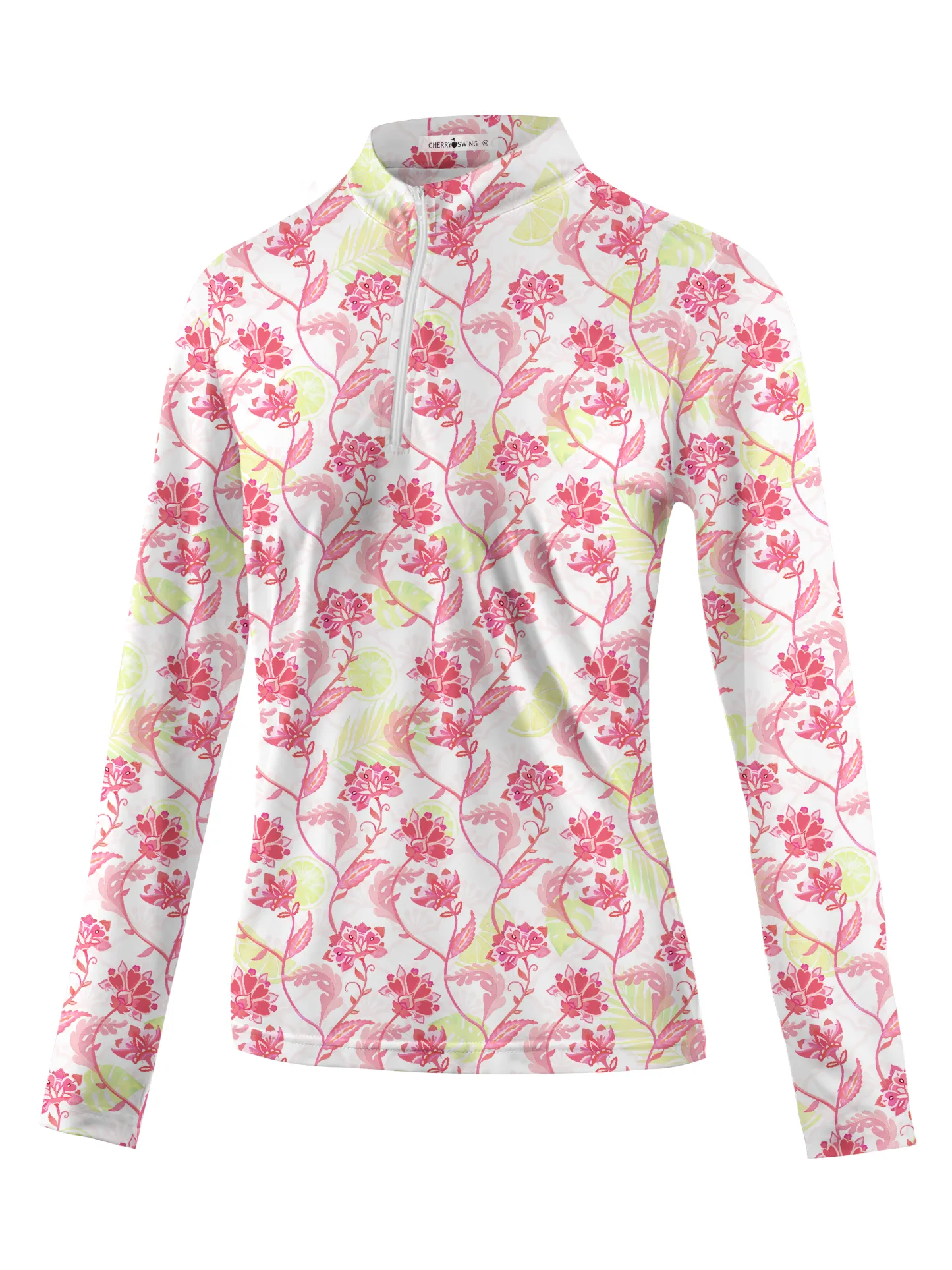 Cherryswing Women's Pink Flowers Long Sleeve Polo Shirt