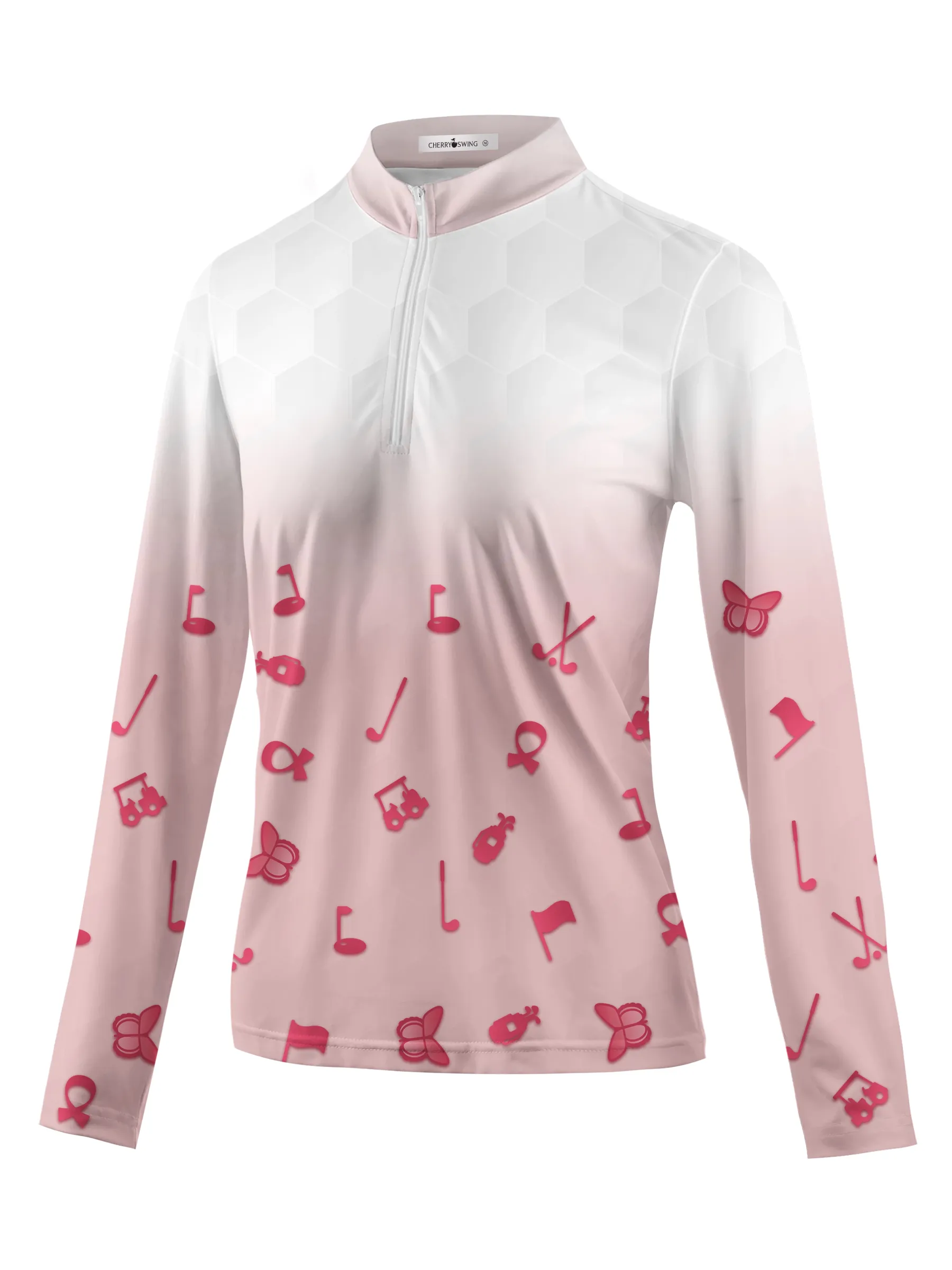 Cherryswing Women's Pink Gradient Golf Long Sleeve Polo Shirt