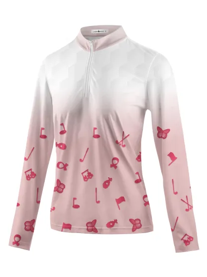 Cherryswing Women's Pink Gradient Golf Long Sleeve Polo Shirt