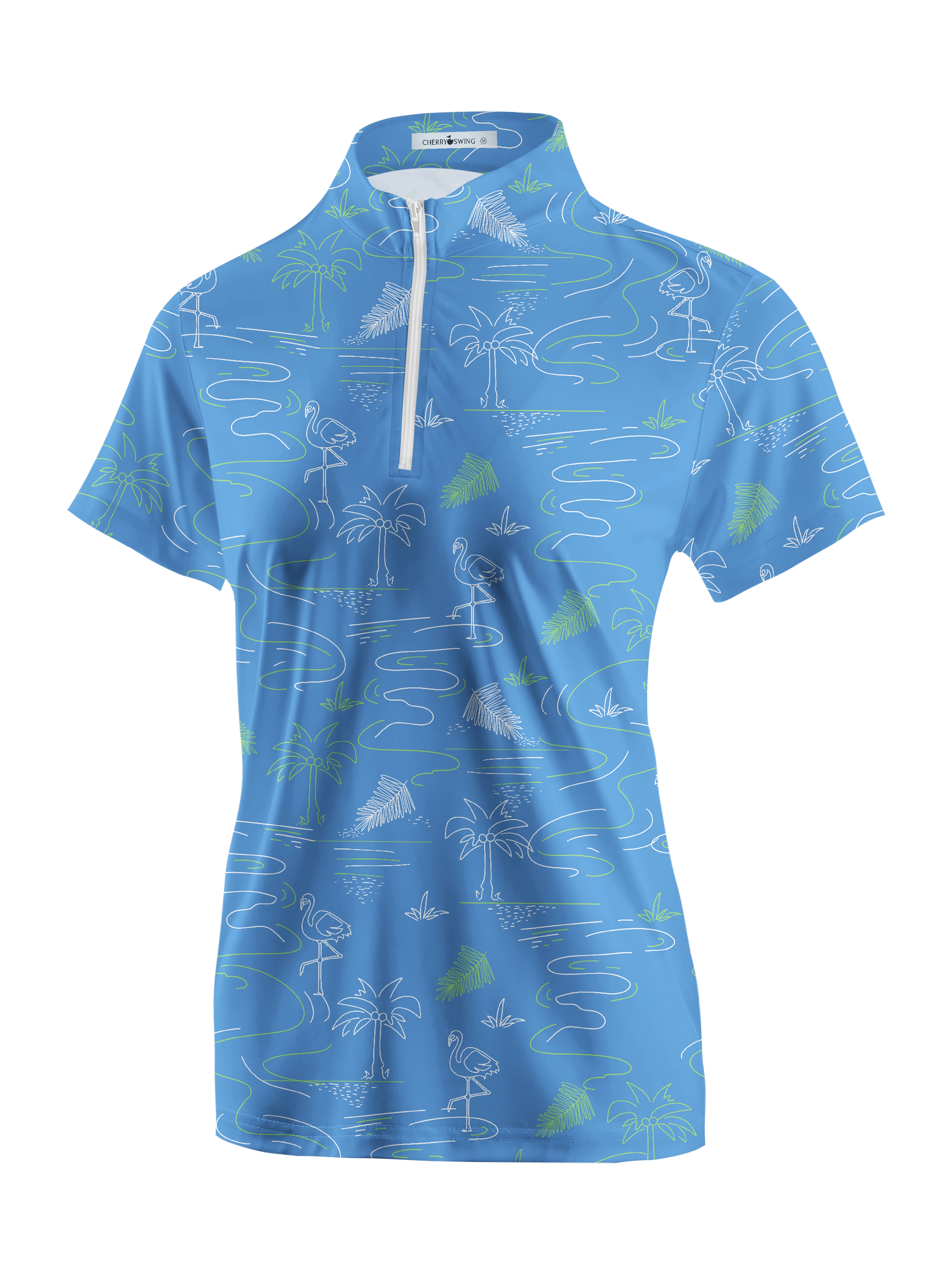 Cherryswing Women's Flamingos Playing Golf Short Sleeve Polo Shirt