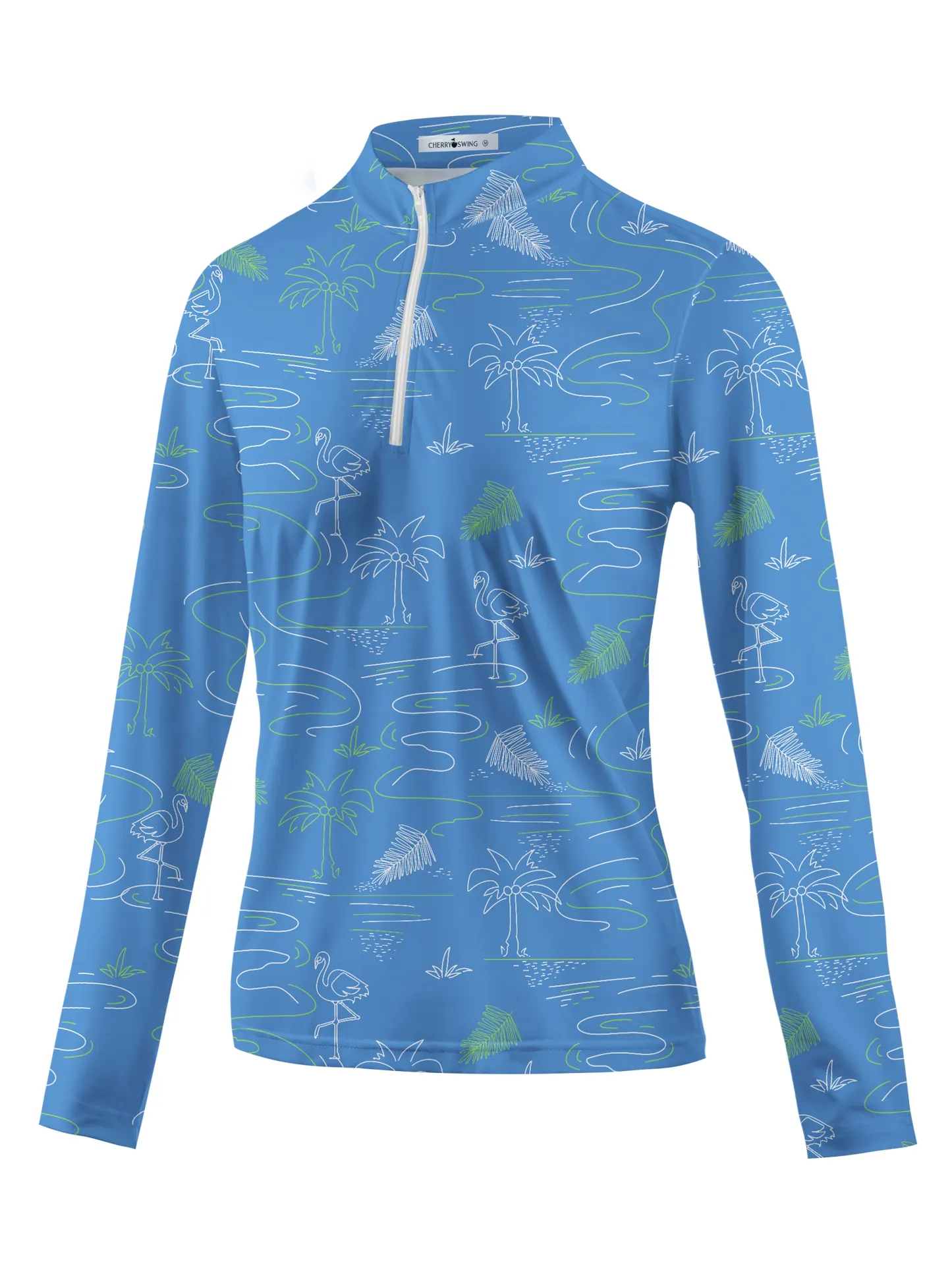 Cherryswing Women's Flamingos Playing Golf Long Sleeve Polo Shirt