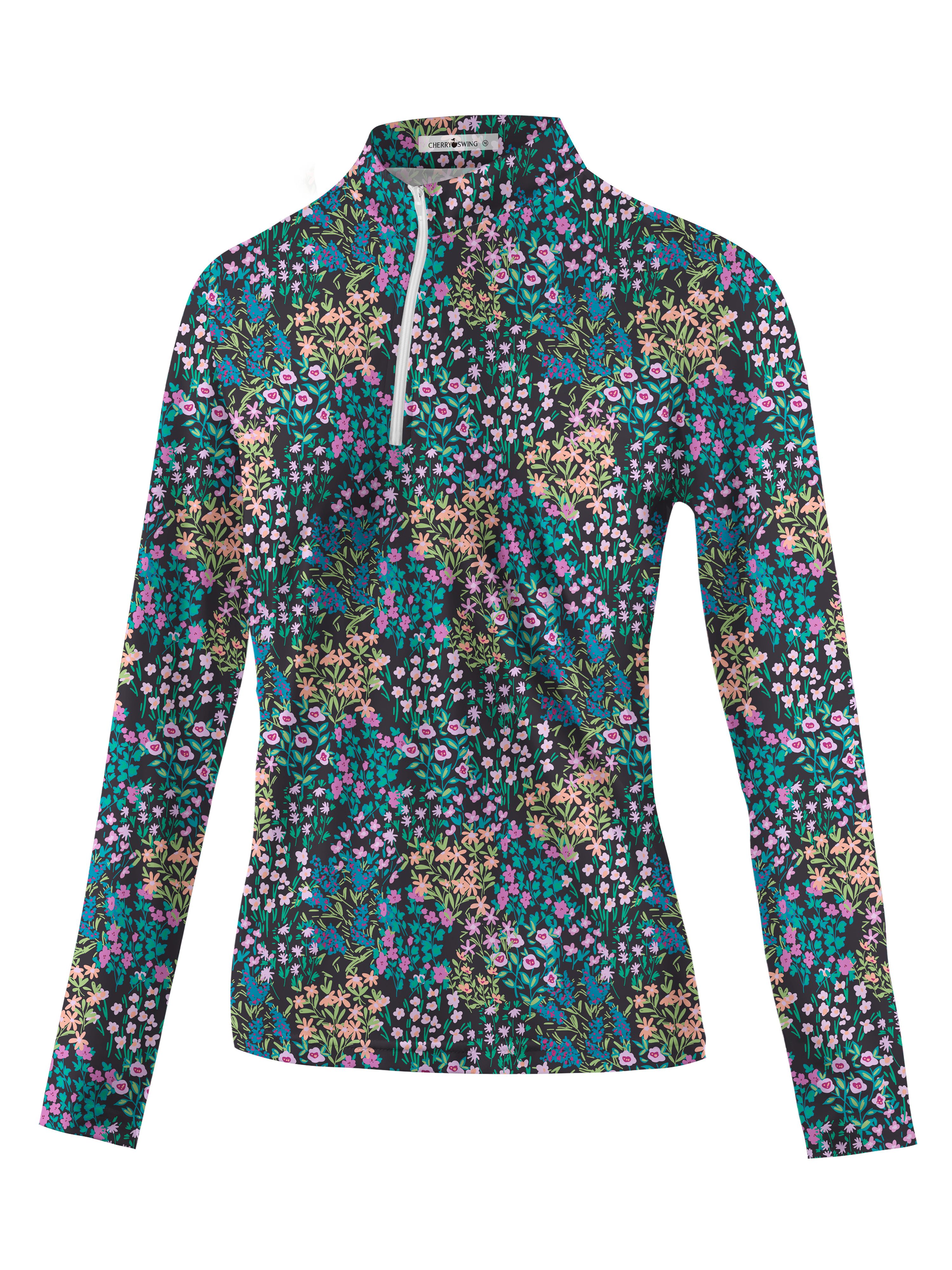 Cherryswing Women's Golf Wildflowers Bloom Long Sleeve Polo Shirt