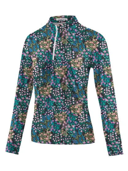 Cherryswing Women's Golf Wildflowers Bloom Long Sleeve Polo Shirt