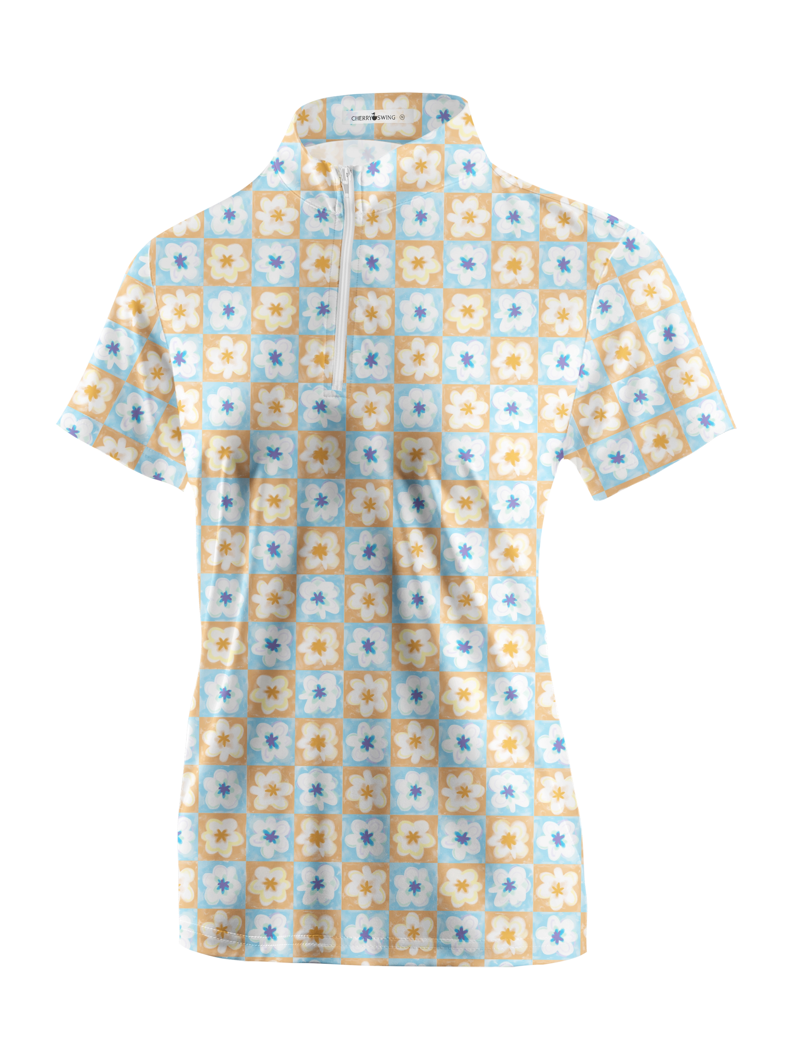 Cherryswing Women's Bicolor Flower Golf Short Sleeve Polo Shirt