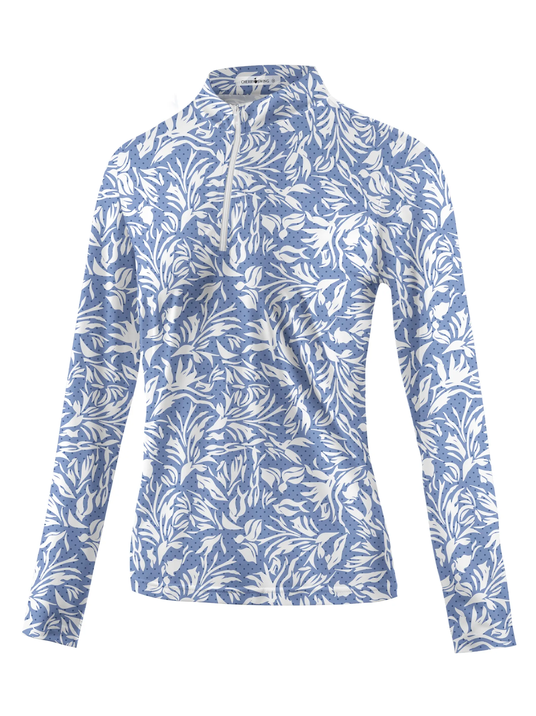 Cherryswing Women's Golf Flower Breathable Long Sleeve Polo Shirt