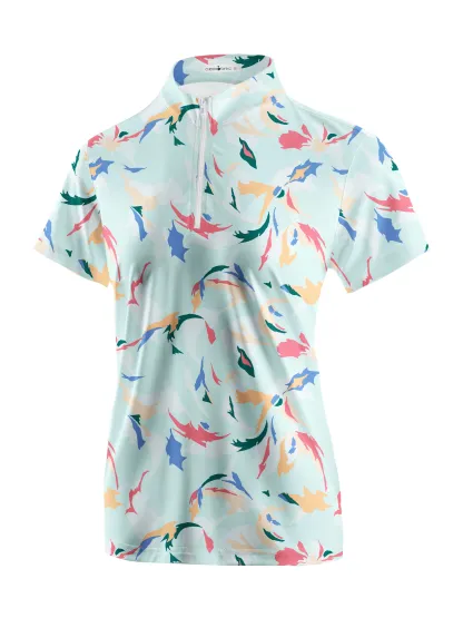 Cherryswing Women's Floral Color Matching Golf Short Sleeve Polo Shirt