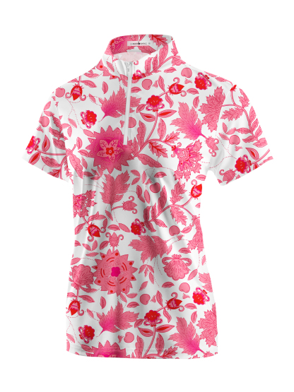 Cherryswing Women's Pink Botanical Short Sleeve Golf Shirt