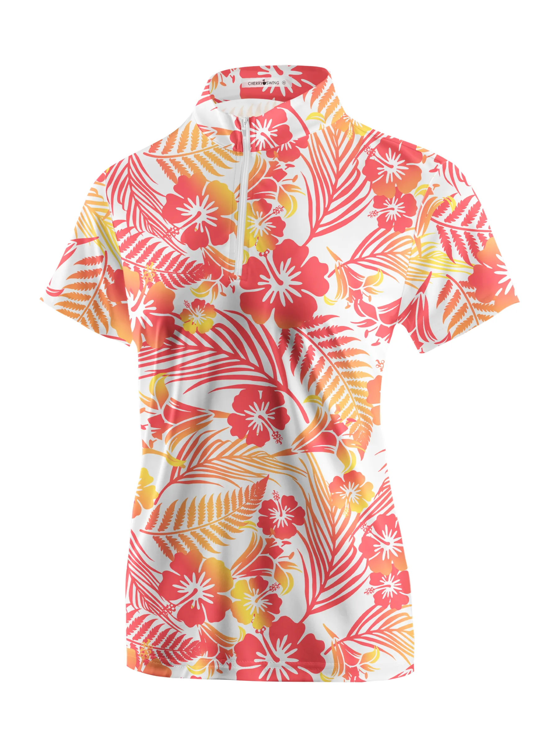 Cherryswing Women's Tropical Blossom Short Sleeve Golf Polo Shirt