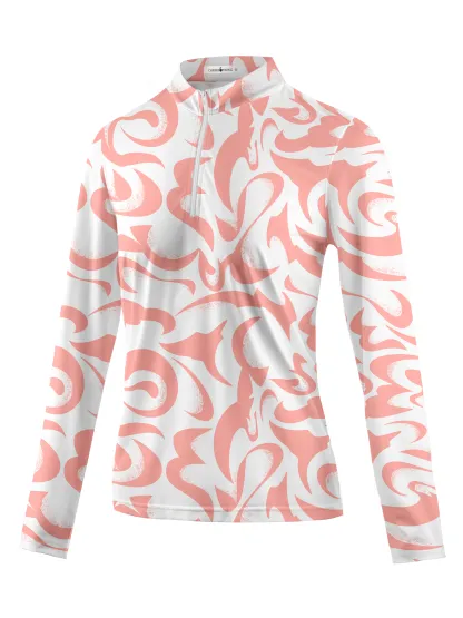 [Copy]Cherryswing Women's Coral Bloom Abstract Long Sleeve Polo Shirt