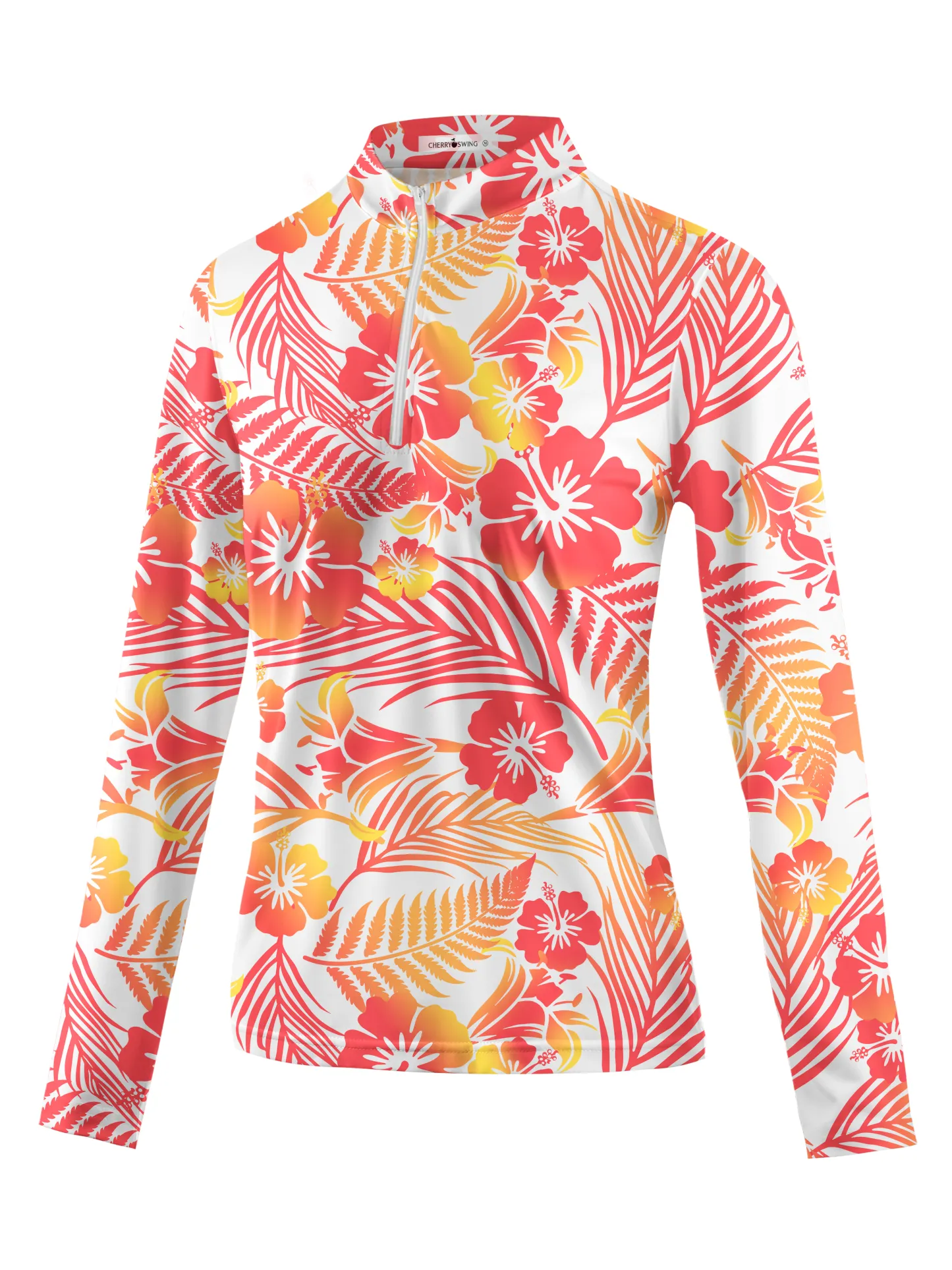Cherryswing Women's  Tropical Blossom Long Sleeve Golf Polo Shirt