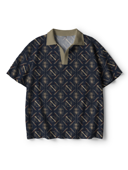 Cherryswing Clubhouse Grid Men's Crochet Knit Polo Shirt