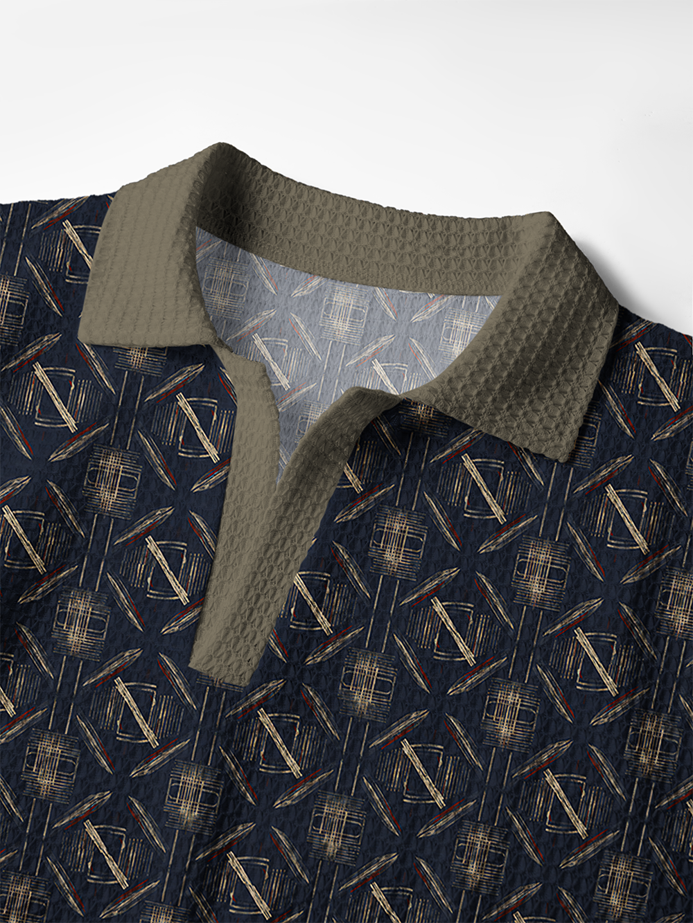 Cherryswing Clubhouse Grid Men's Crochet Knit Polo Shirt