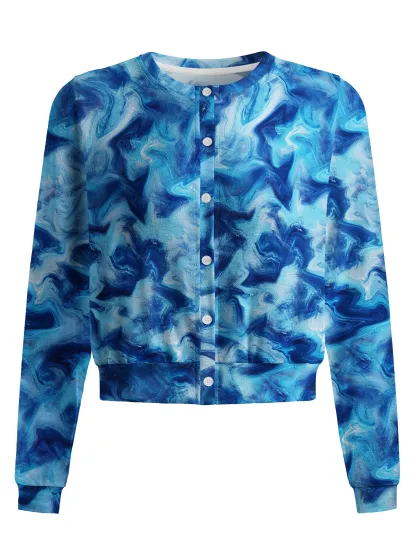 Cherryswing Women's Ocean Marble Cropped Golf Cardigan 