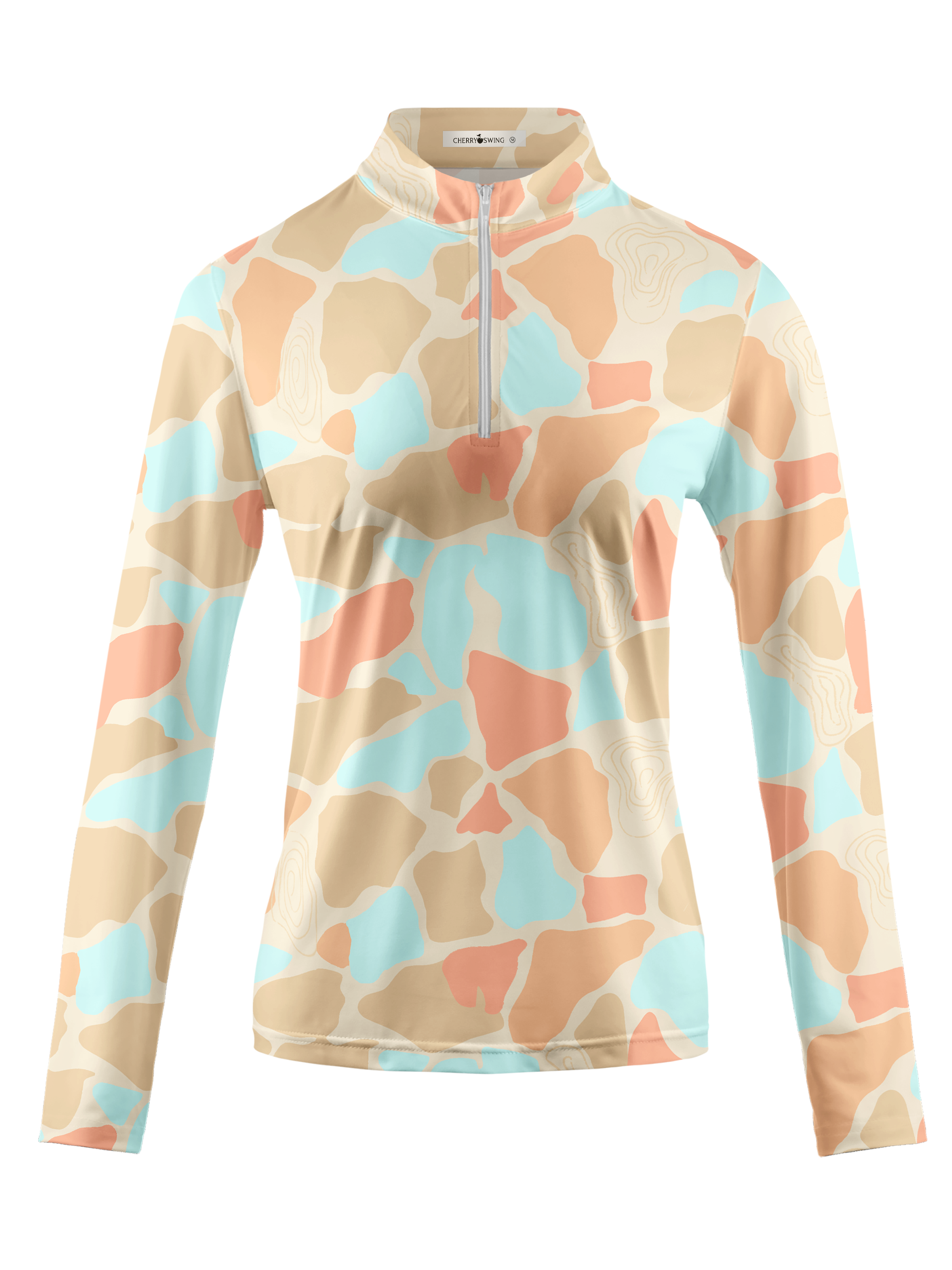 Cherryswing Women's Gradient Color FlowersLong Sleeve Golf Polo