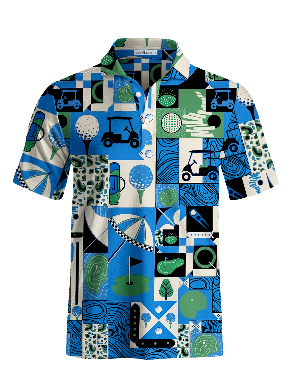 Cherryswing Golf Collage Patchwork Men's Polo Shirt