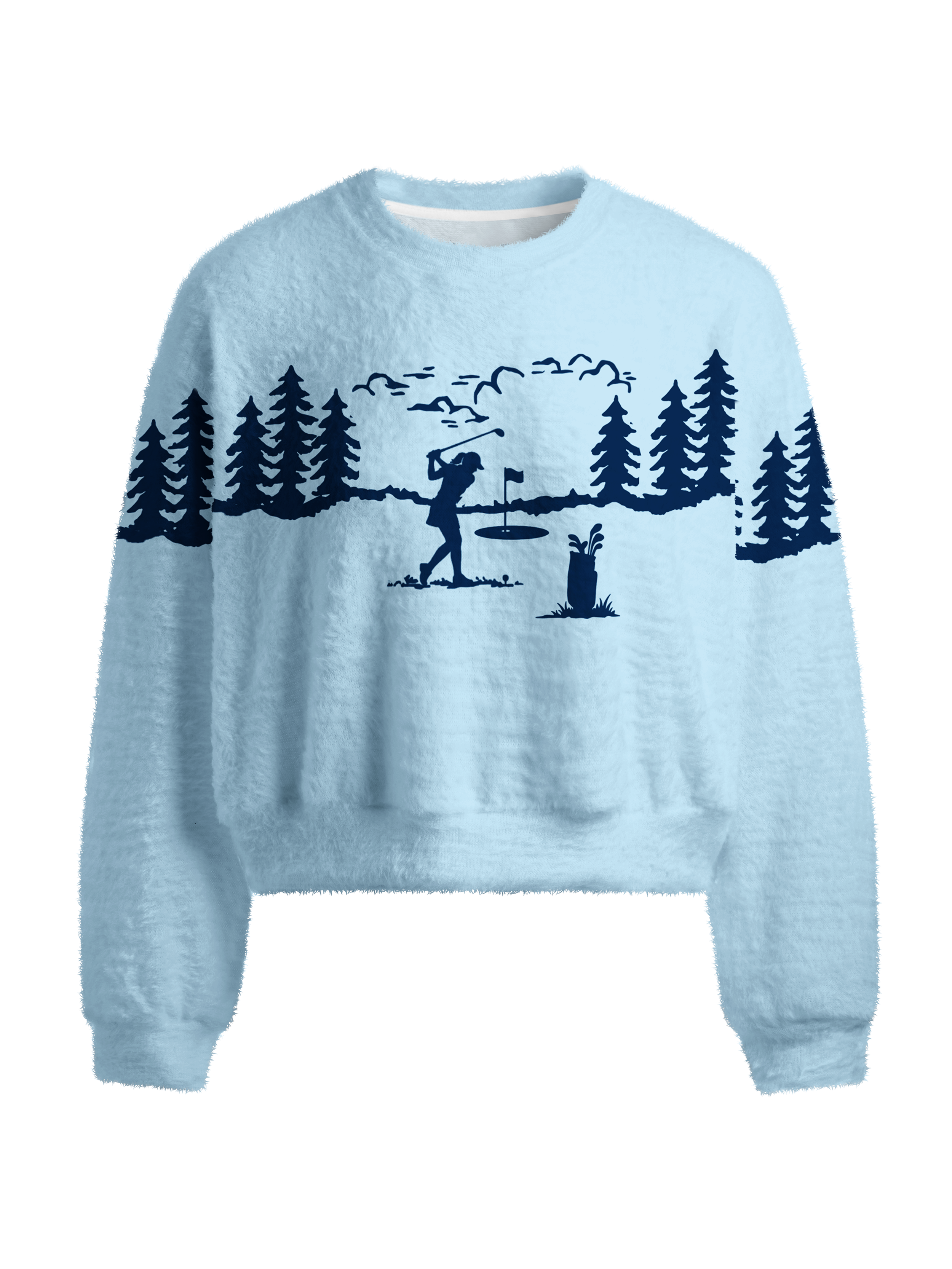 Cherryswing Women's Forest Golfer Silhouette Fuzzy Knit Sweater