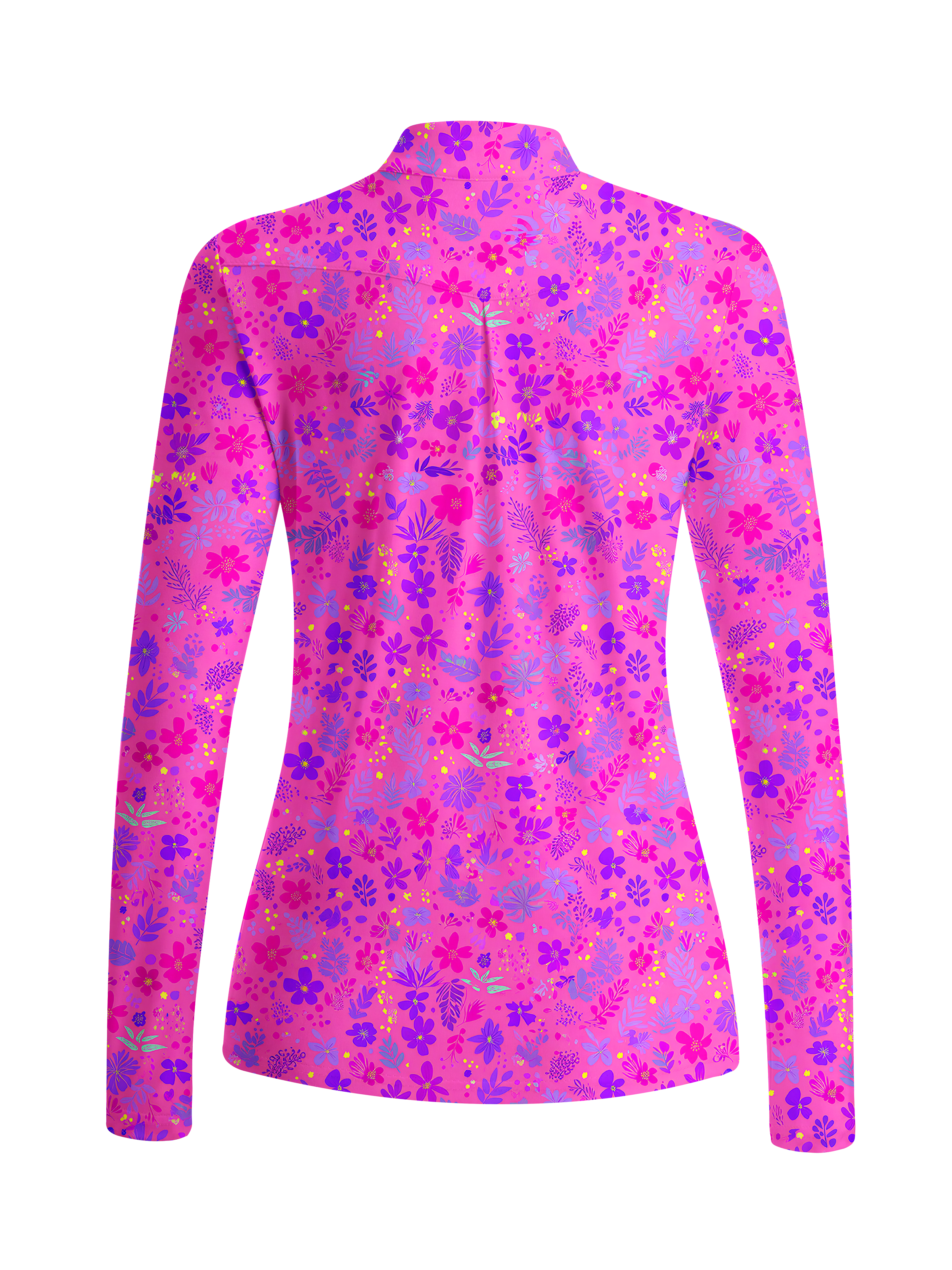 Cherryswing Women's Neon Wildflower Print Long Sleeve Golf Shirt