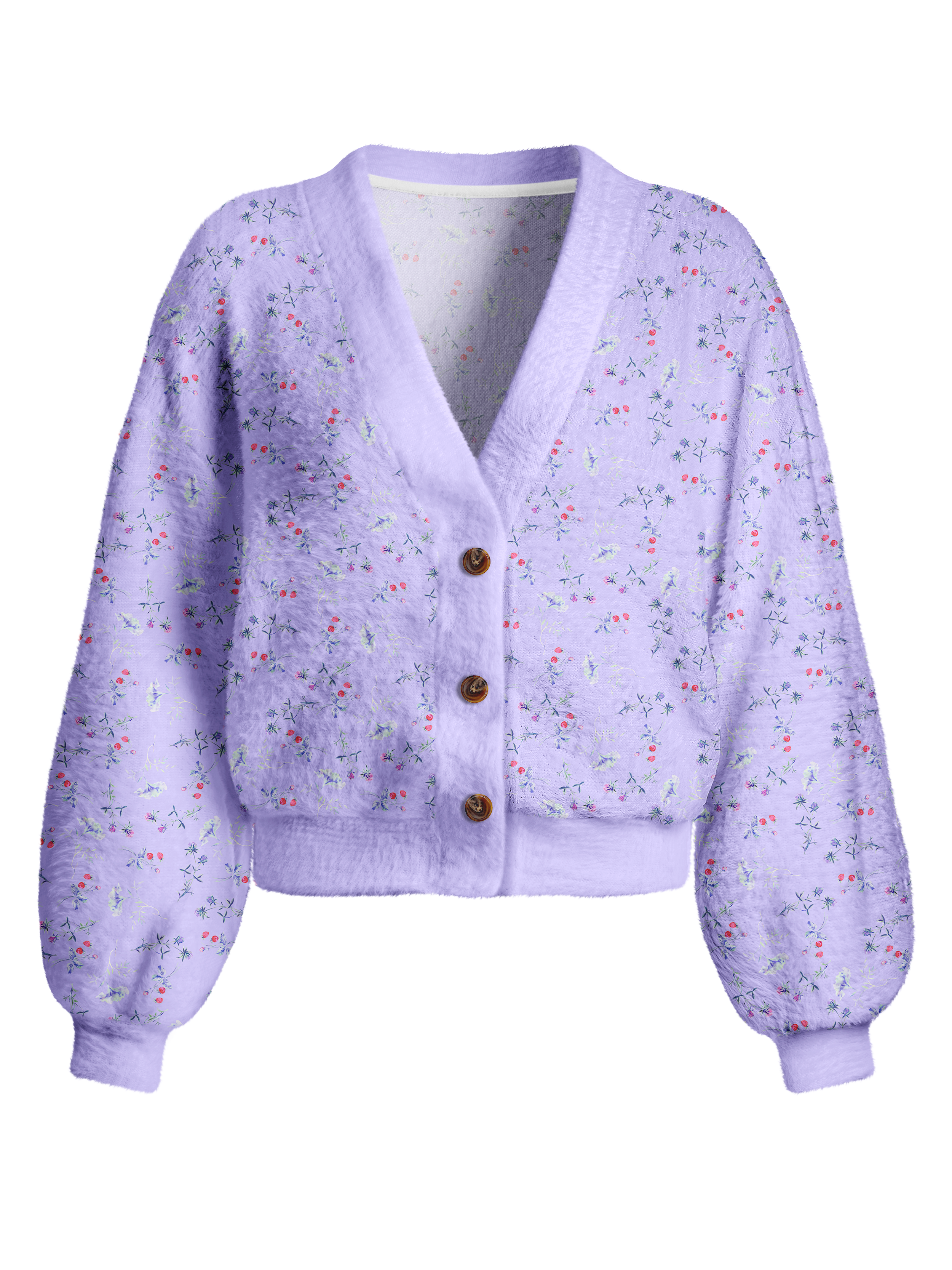 Cherryswing Women's Berry Bloom Fuzzy Knit Golf Cardigan
