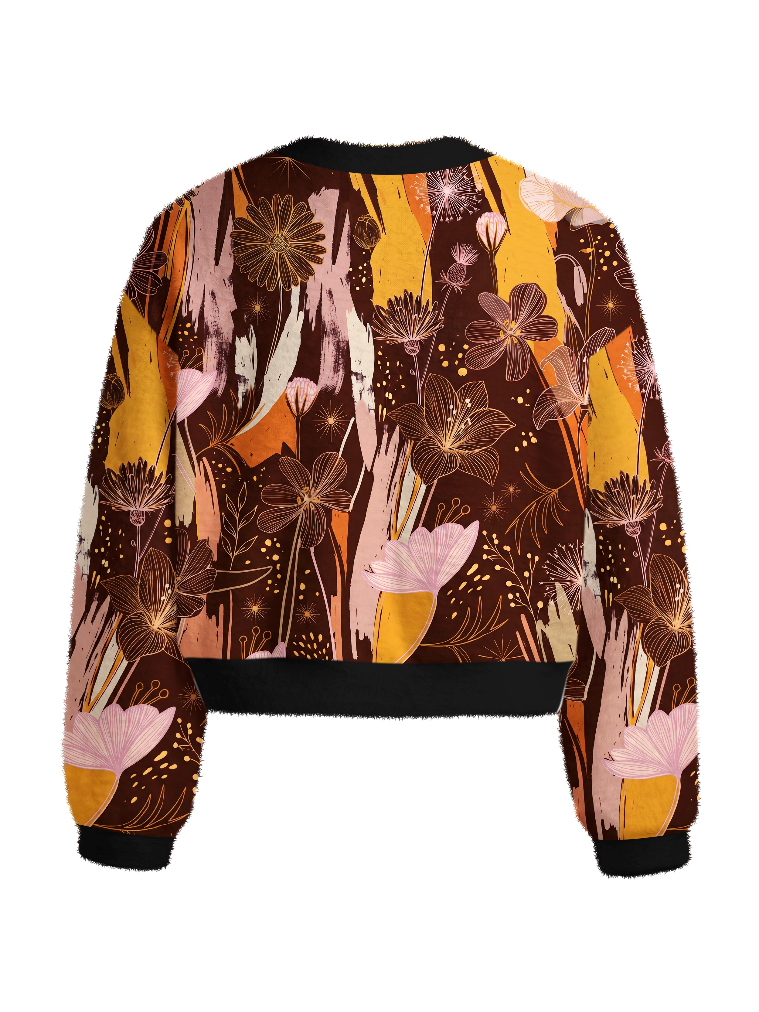 Cherryswing Women's Artistic Floral Fuzzy Knit Golf Sweater