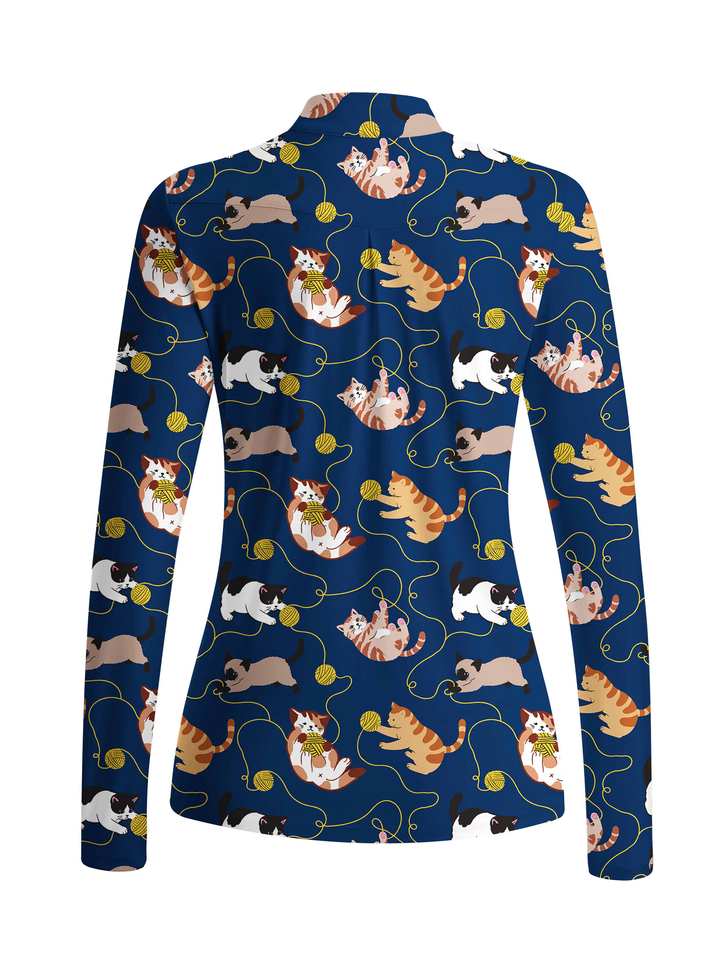Cherryswing Women's Playful Cute Cat Print Long Sleeve Golf Shirt