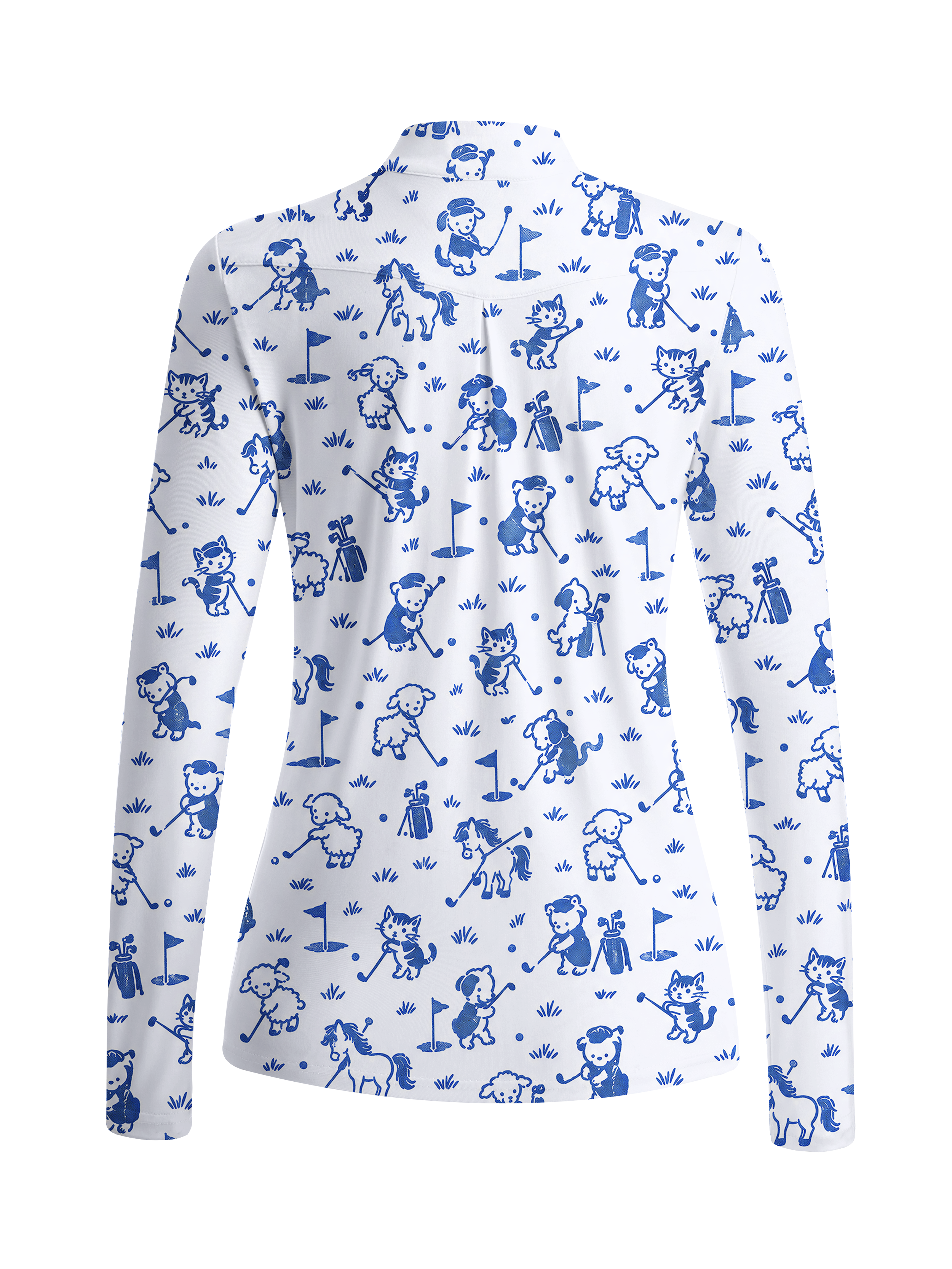 Cherryswing Women's Cute Animal Golfer Toile Print Long Sleeve Golf Shirt