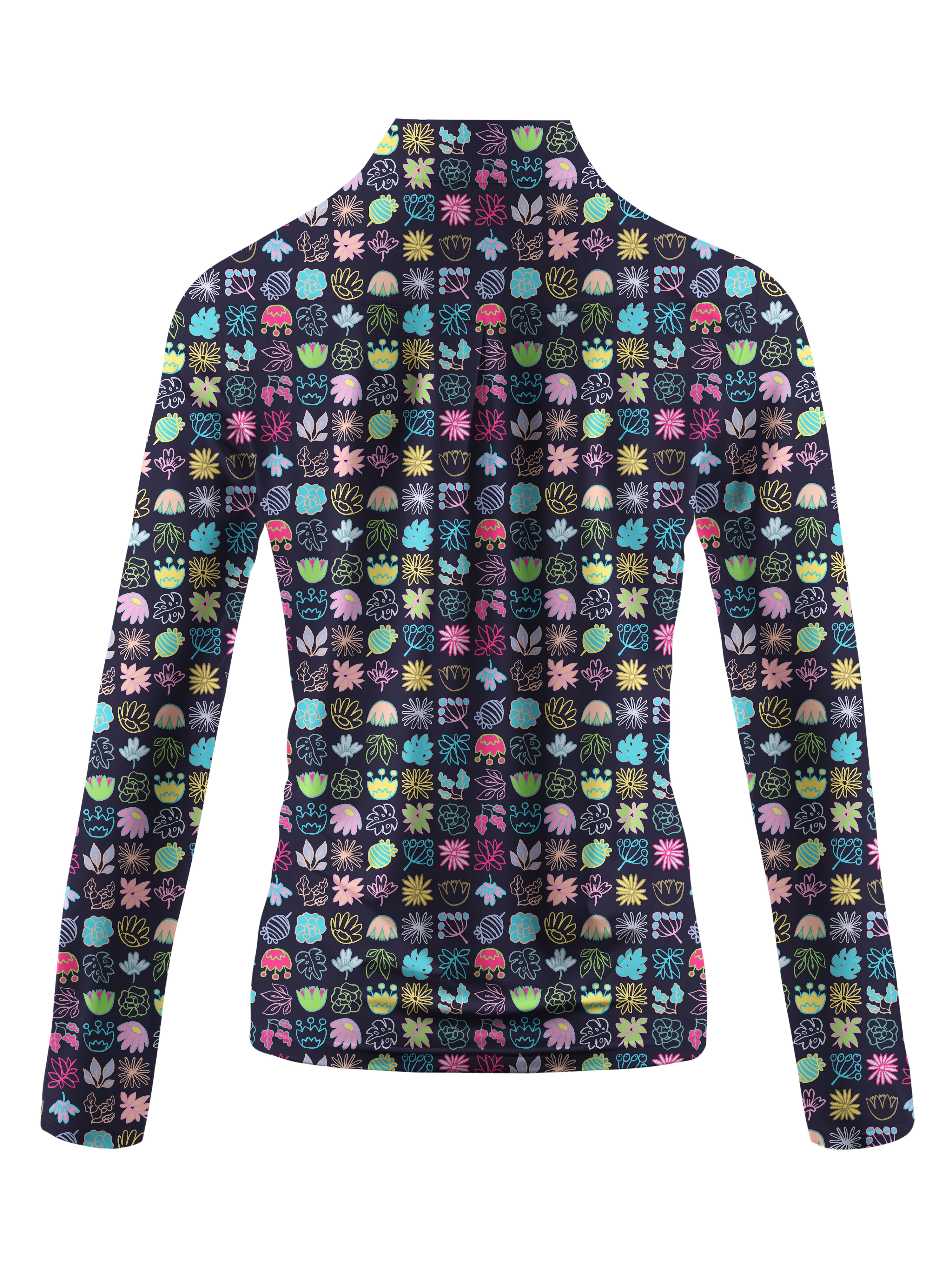 Cherryswing Women's Colorful Squares Long Sleeve Polo Shirt