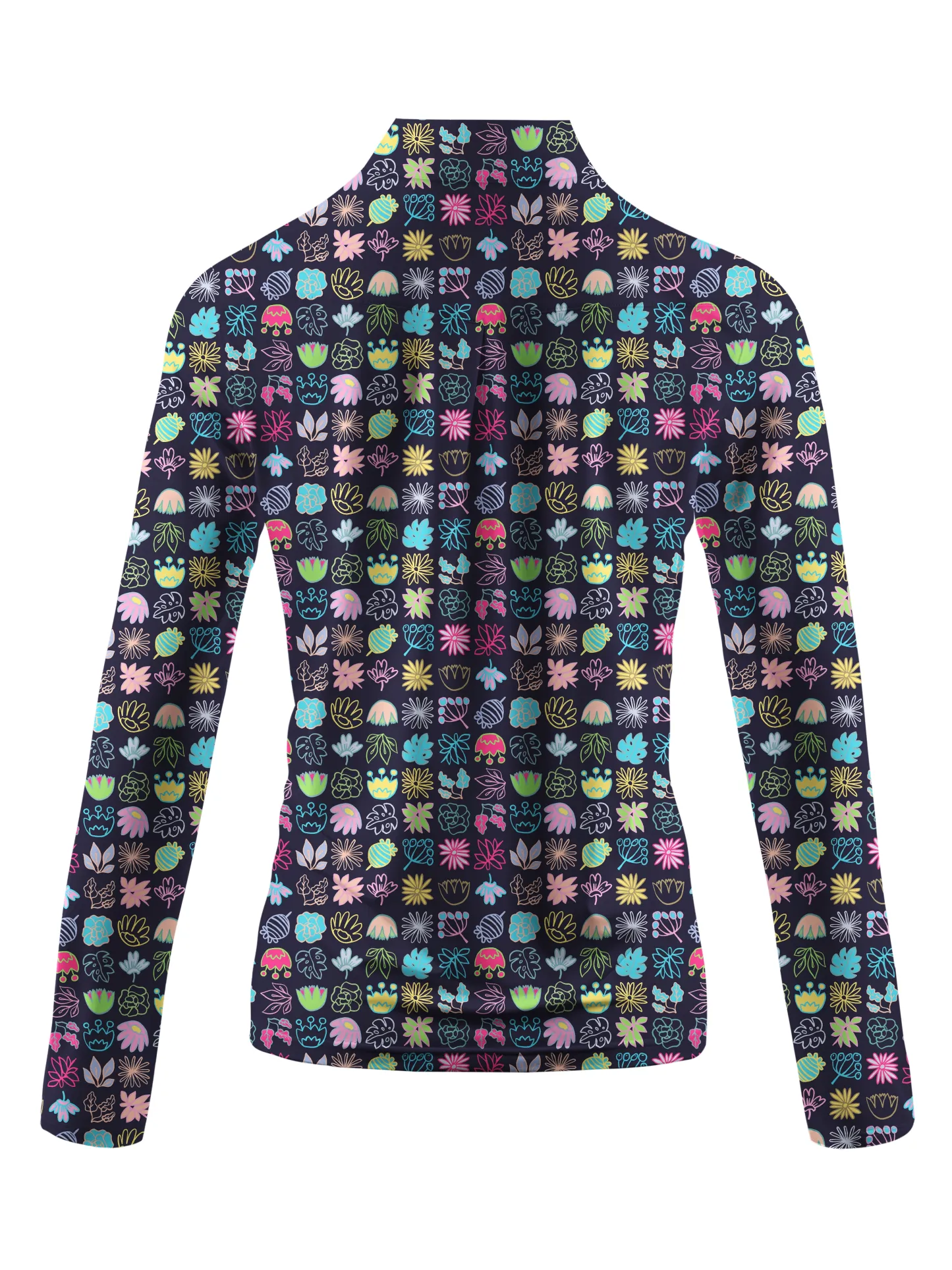 Cherryswing Women's Colorful Squares Long Sleeve Polo Shirt