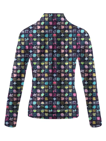 Cherryswing Women's Colorful Squares Long Sleeve Polo Shirt