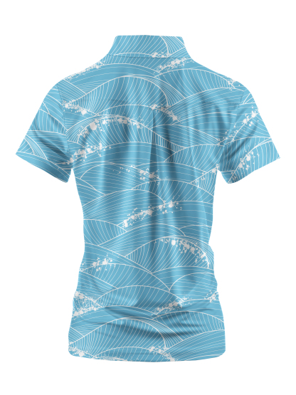 Cherryswing Women's Ocean Waves Short Sleeve Polo Shirt