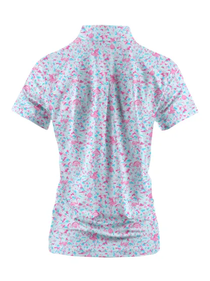 Cherryswing Women's Pink Flamingo Fantasy Golf Sleeve Polo Shirt