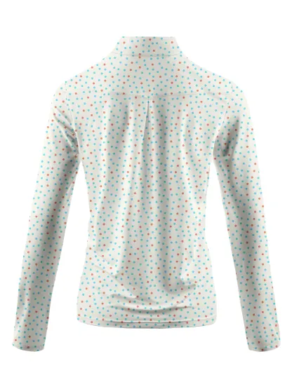 Cherryswing Women's Confetti Dots Long Sleeve Polo Shirt