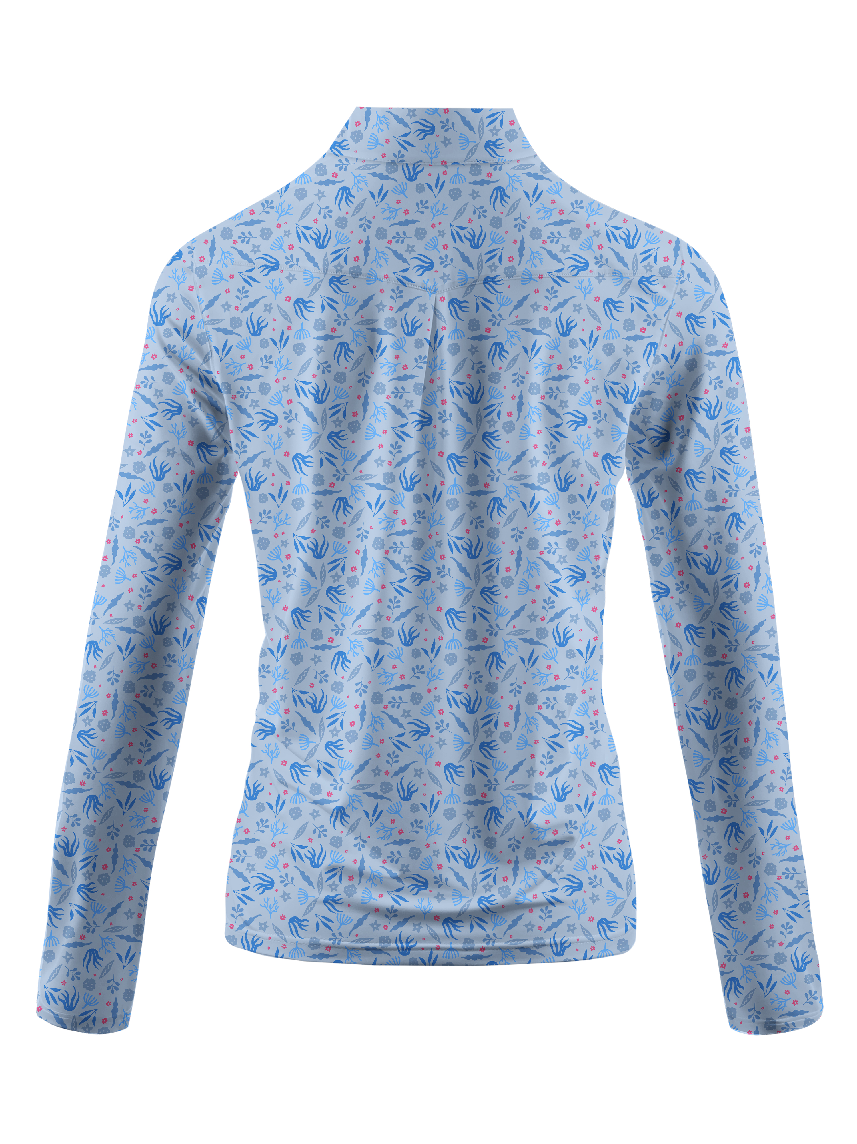 Cherryswing Women's Sky Blue Floral Long Sleeve Polo Shirt