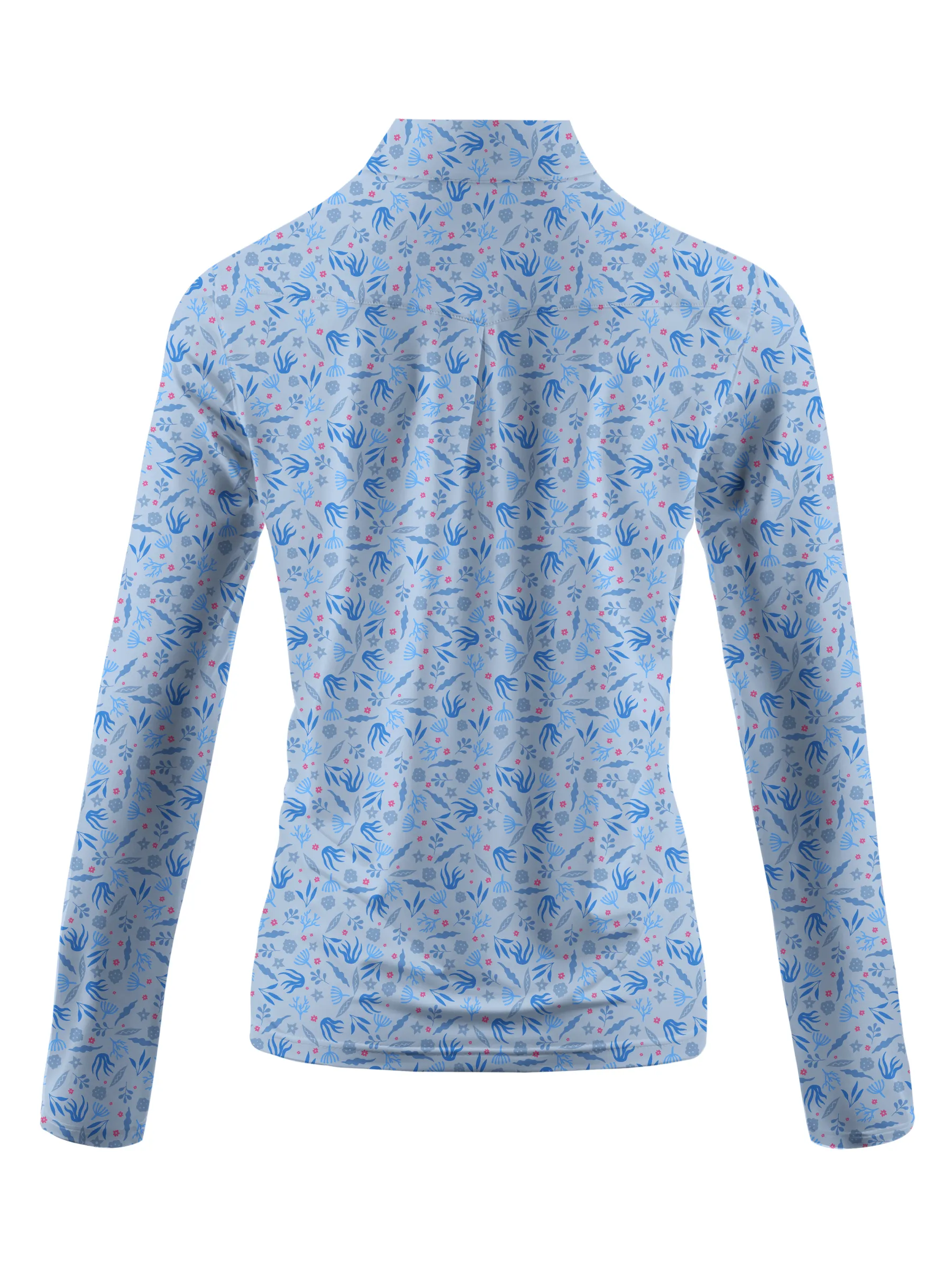 Cherryswing Women's Sky Blue Floral Long Sleeve Polo Shirt