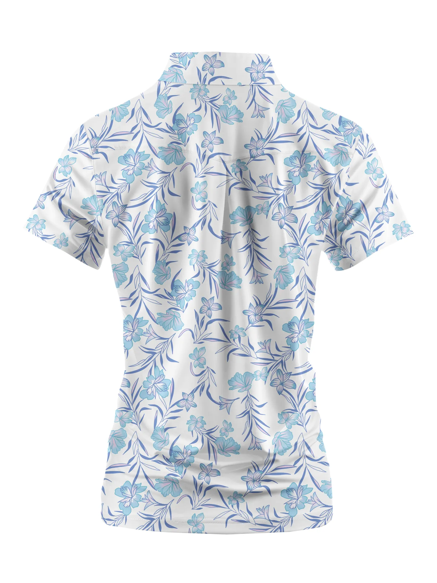 Cherryswing Women's Blue Floral Golf Sleeve Polo Shirt