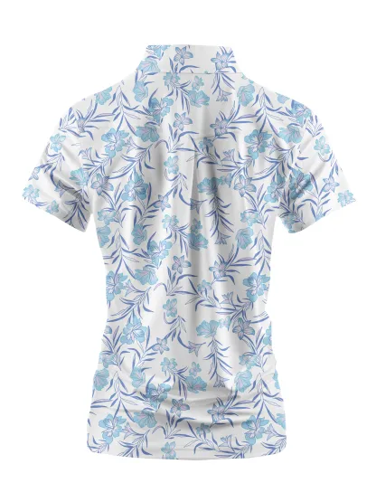 Cherryswing Women's Blue Floral Golf Sleeve Polo Shirt