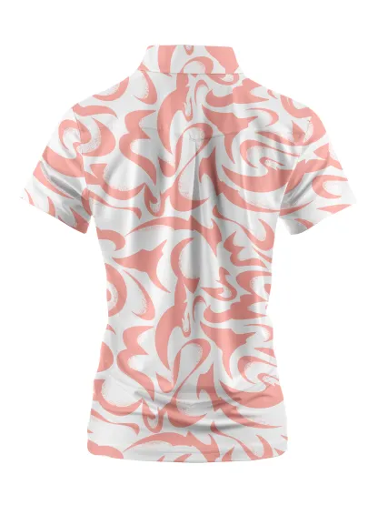 Cherryswing Women's  Coral Bloom Abstract Golf Short Sleeve Polo Shirt