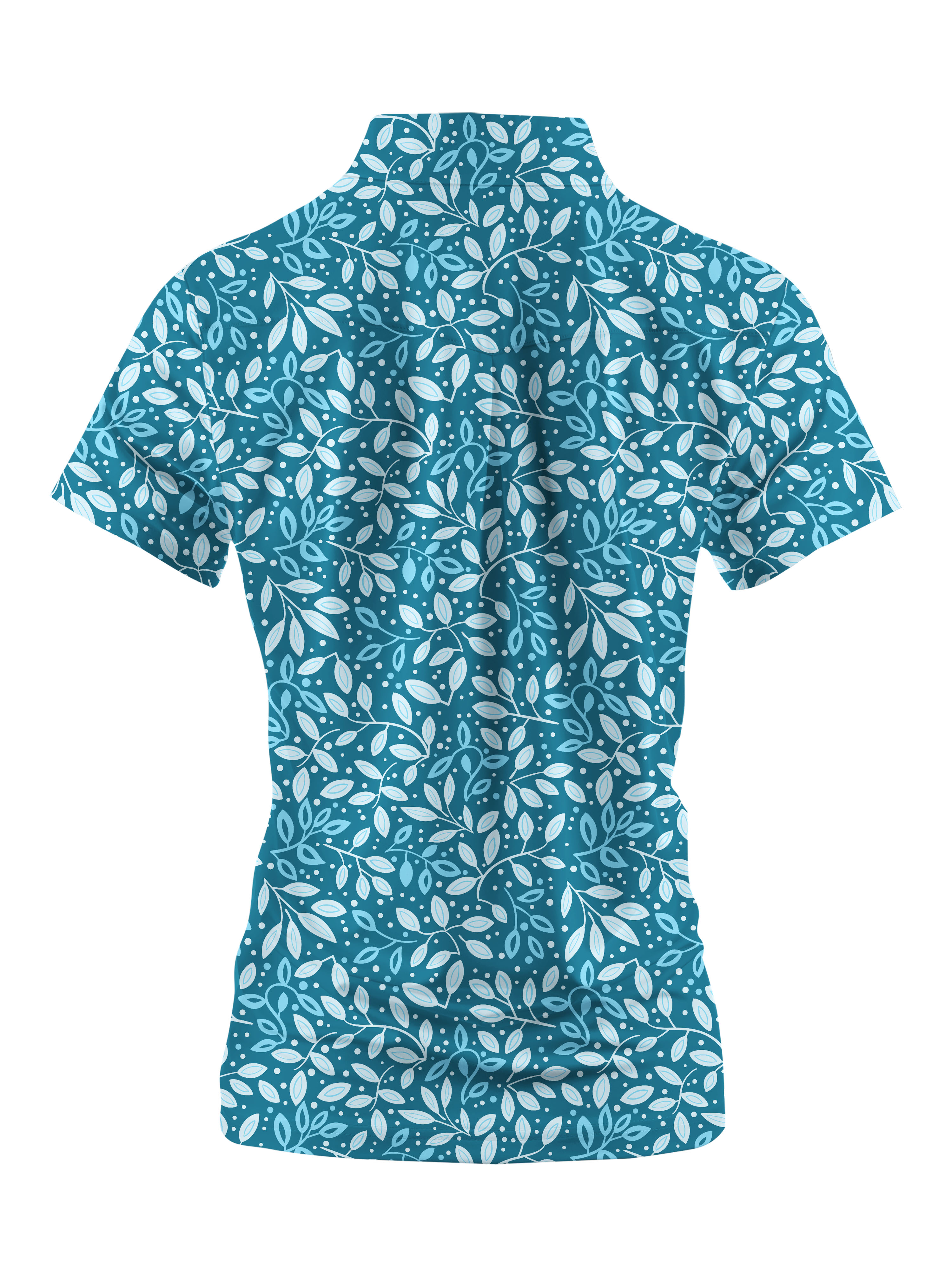 Cherryswing Women's Teal Leaf Motif Short Sleeve Golf Polo Shirt