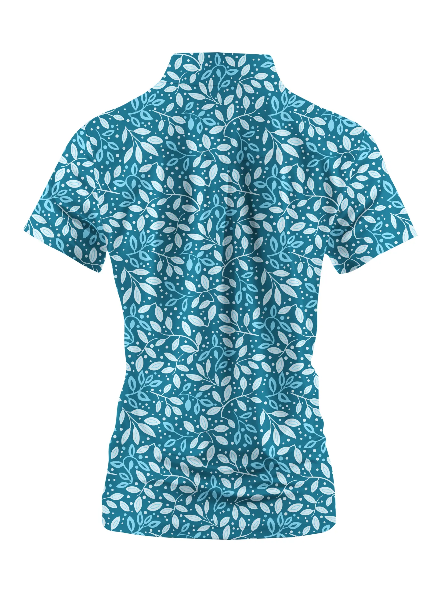 Cherryswing Women's Teal Leaf Motif Short Sleeve Golf Polo Shirt