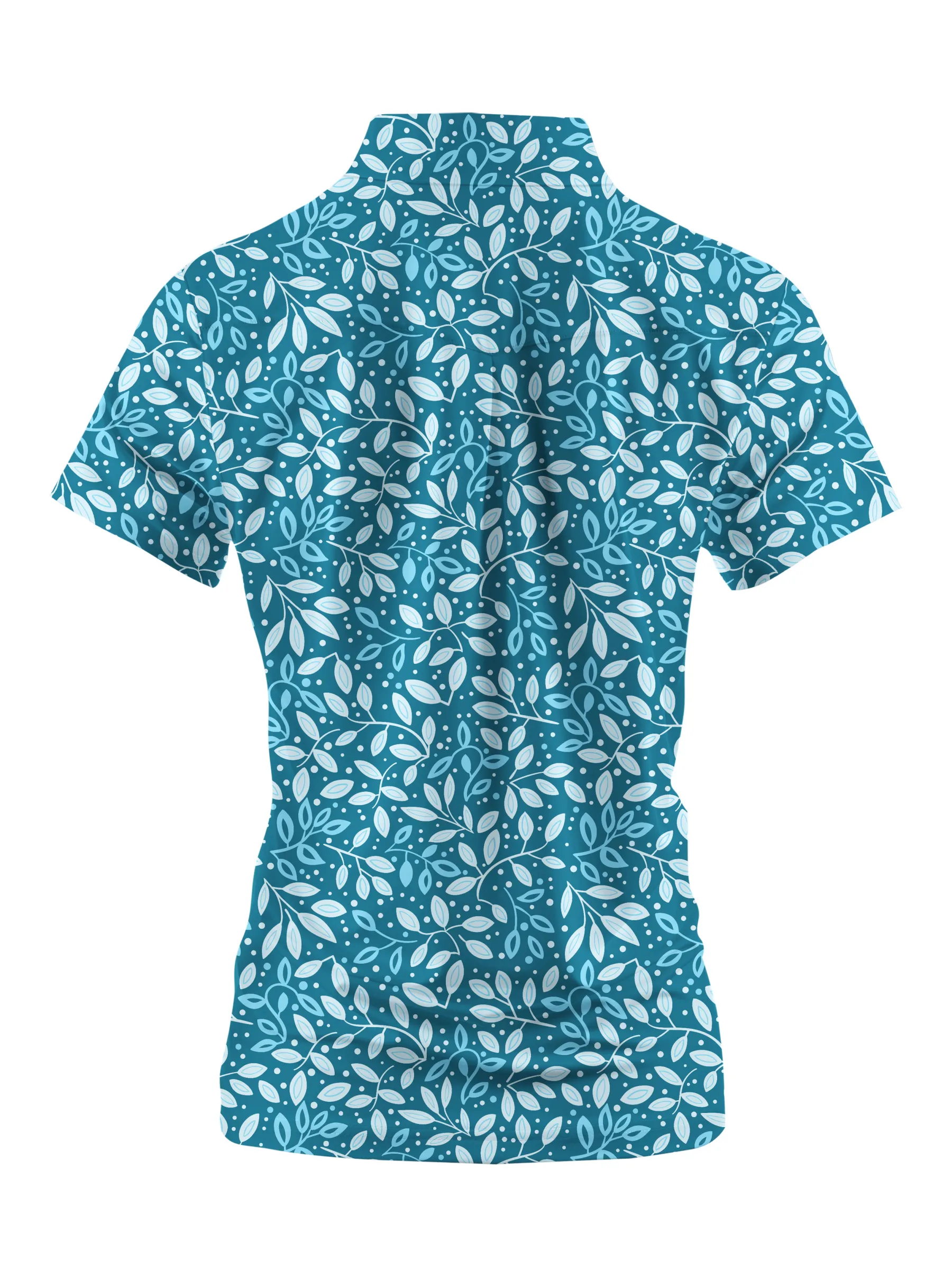 Cherryswing Women's Teal Leaf Motif Short Sleeve Golf Polo Shirt