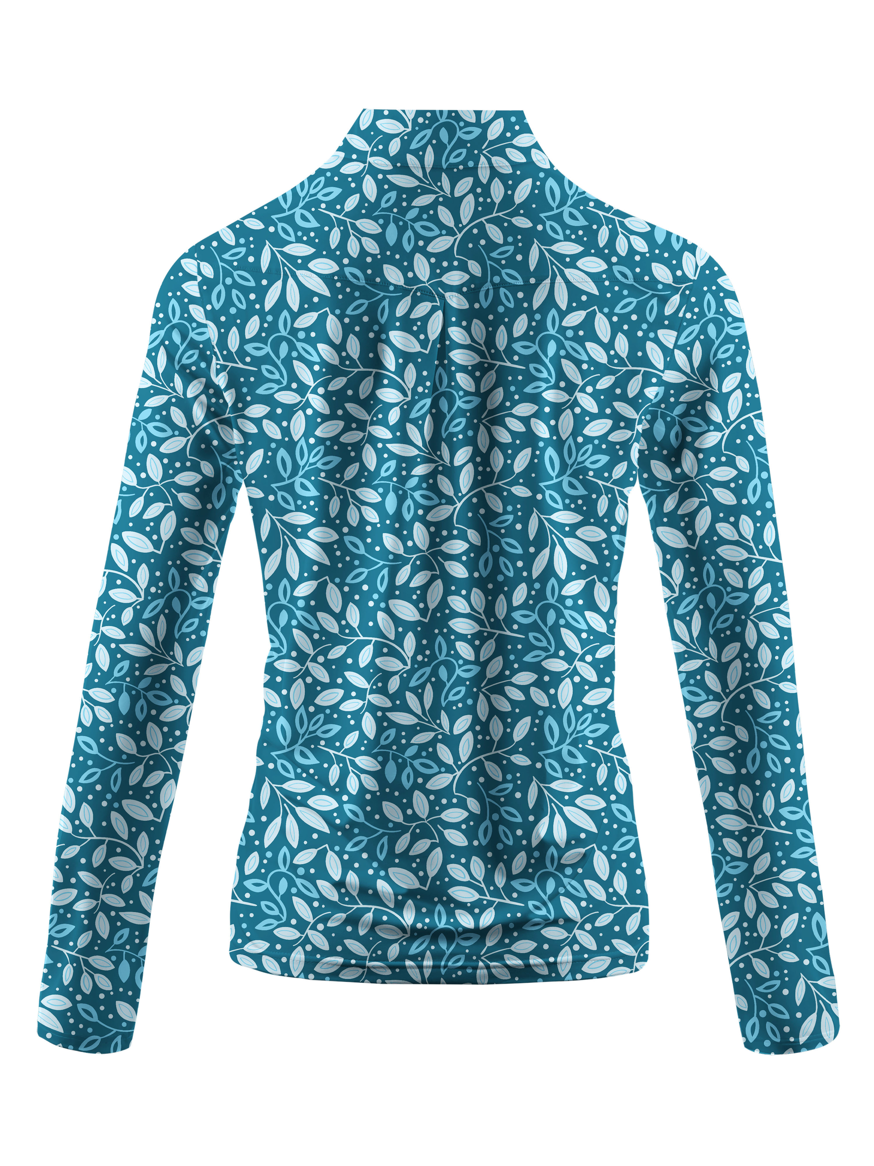 Cherryswing Women's Teal Leaf Motif Long Sleeve Golf Polo Shirt