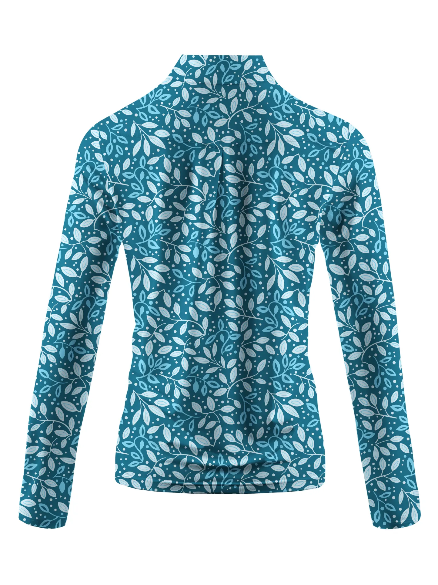 Cherryswing Women's Teal Leaf Motif Long Sleeve Golf Polo Shirt