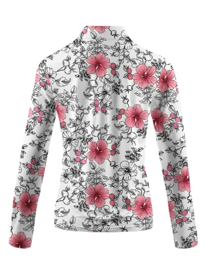 Cherryswing Women's Gradient Color Flowers Long Sleeve Golf Polo Shirt