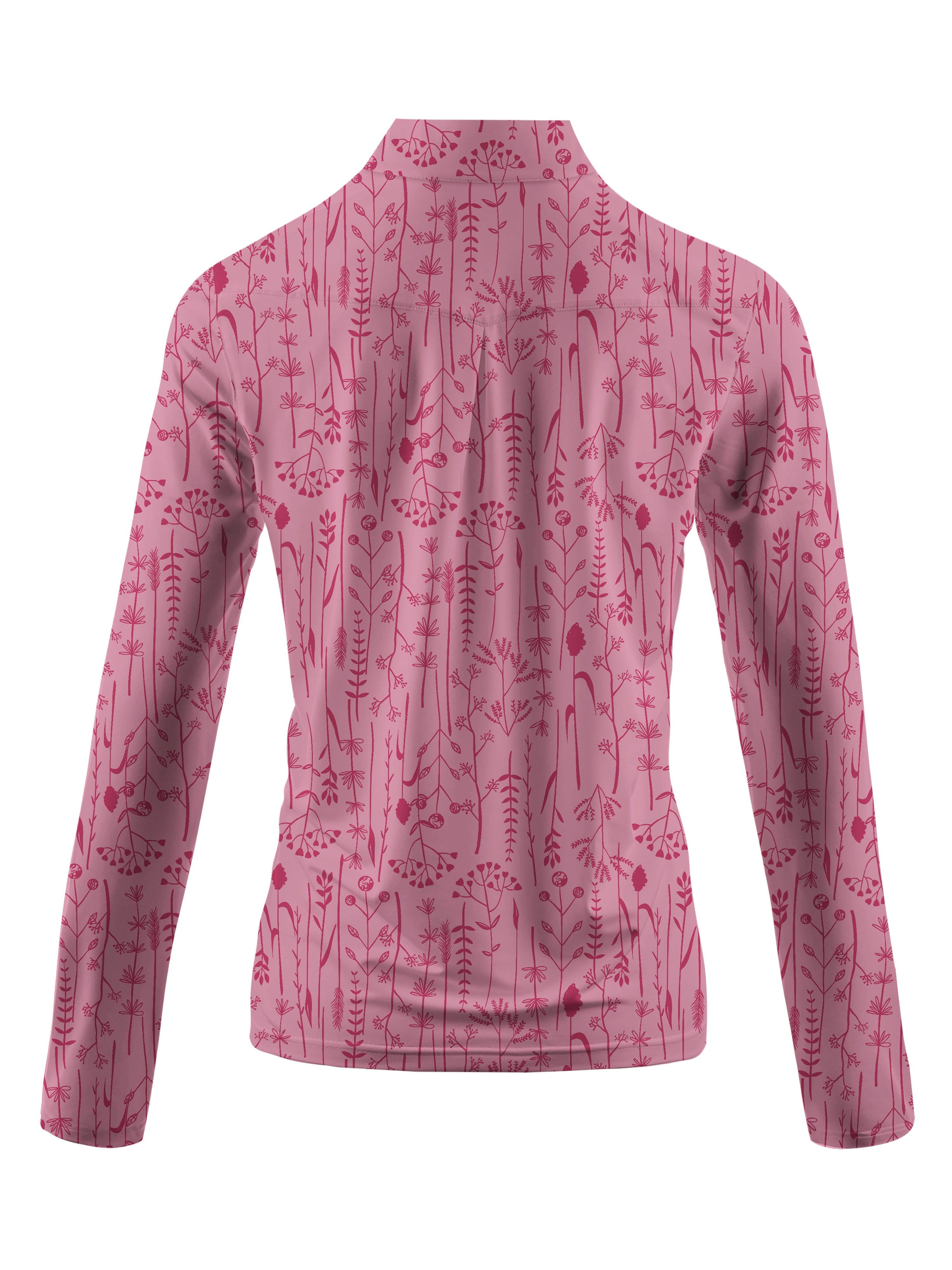 Cherryswing Women's Pink Fern Frolic Long Sleeve Golf Polo Shirt