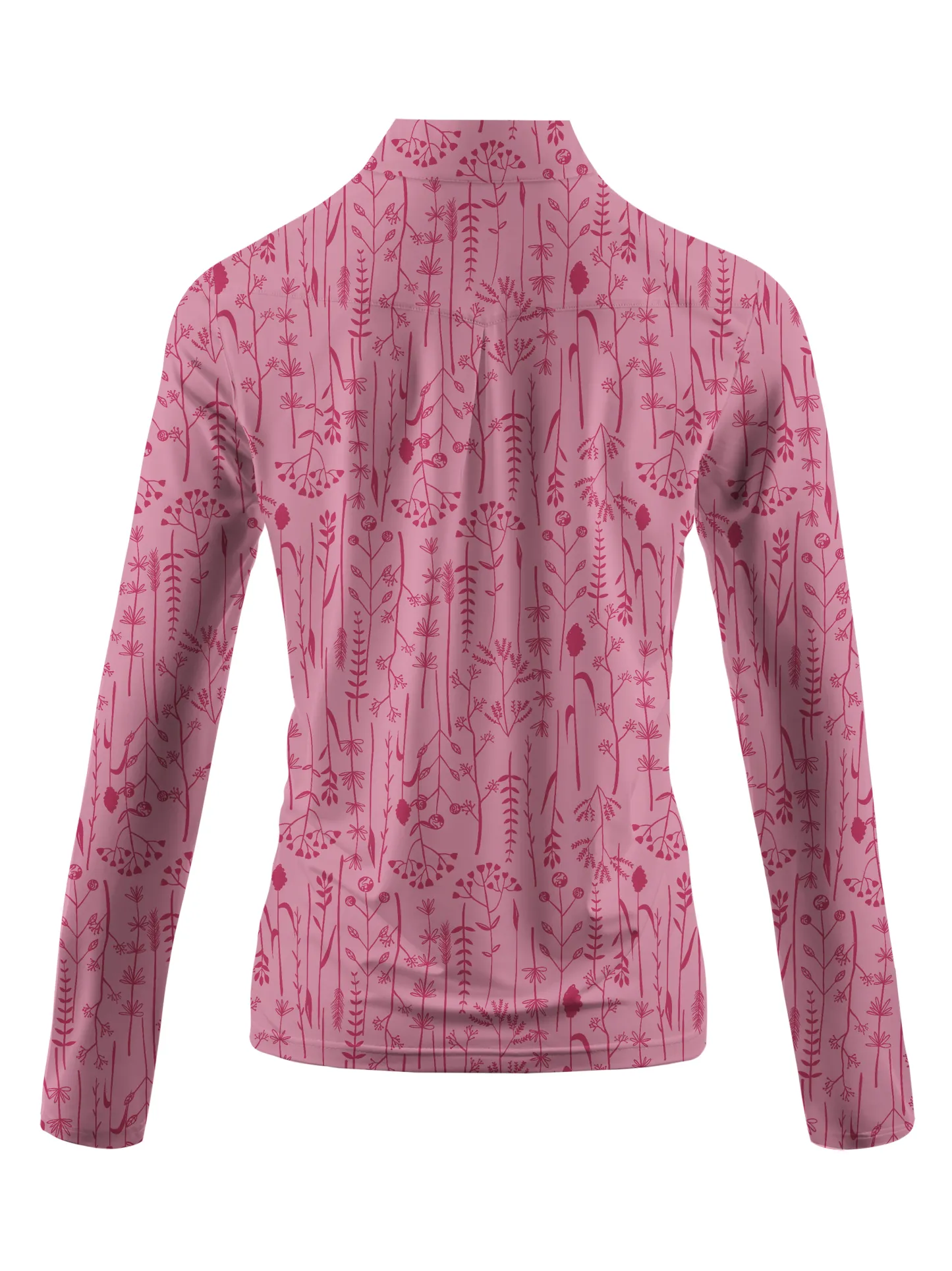 Cherryswing Women's Pink Fern Frolic Long Sleeve Golf Polo Shirt