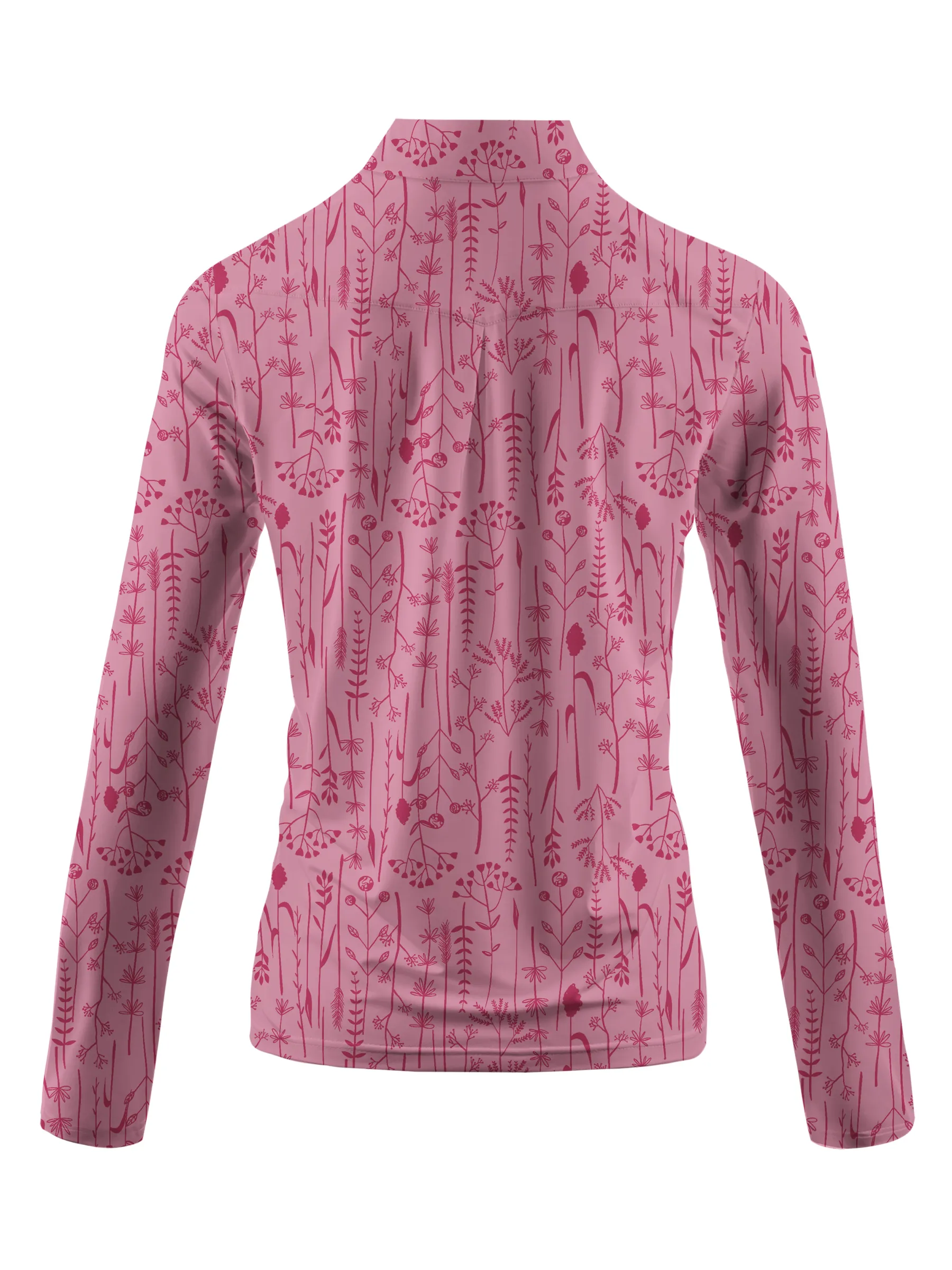 Cherryswing Women's Pink Fern Frolic Long Sleeve Golf Polo Shirt