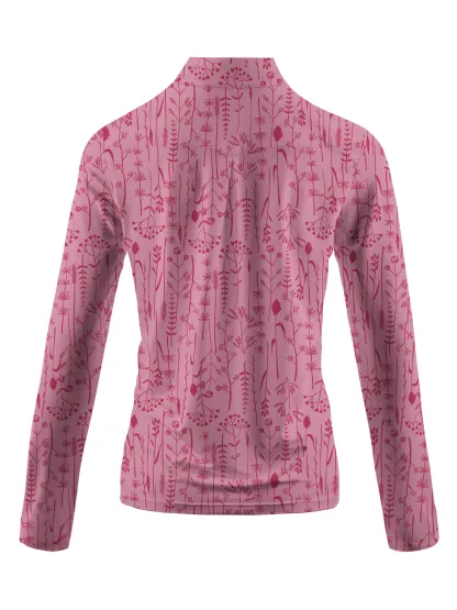 Cherryswing Women's Pink Fern Frolic Long Sleeve Golf Polo Shirt